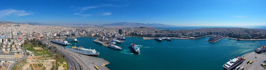 Gardinen Aerial drone bird's eye view of famous port of Piraeus one of the largest in Europe, Attica, Greece © aerial-drone
