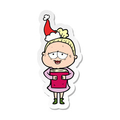 sticker cartoon of a happy old lady wearing santa hat