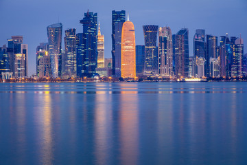 Fototapeta na wymiar Panorama of Doha at dawn