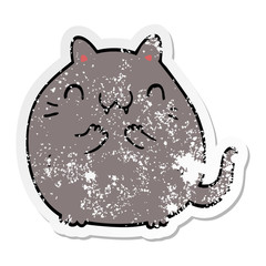 distressed sticker of a happy cartoon cat