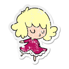 distressed sticker cartoon of a cute kawaii girl