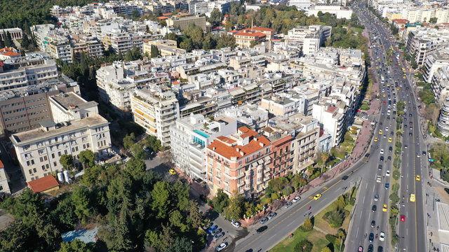 Aerial drone photo of Athens cityscape, Attica, Greece