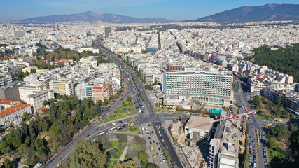 Fototapeta premium Aerial drone photo of famous landmark hotel in centre of Athens, Attica, Greece