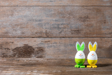 Easter decorative background on wooden floor