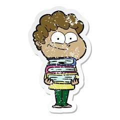 distressed sticker of a cartoon happy man