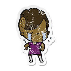 distressed sticker of a cartoon crying girl