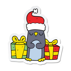 sticker of a cute christmas penguin