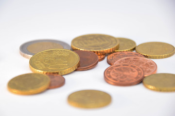 Geld, Münzen, Stapel, Euro, Kupfer, Gold, Währung, Hintergrund, Muster, zufall, liegen