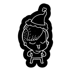 happy cartoon icon of a girl wearing santa hat