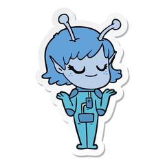 sticker of a smiling alien girl cartoon