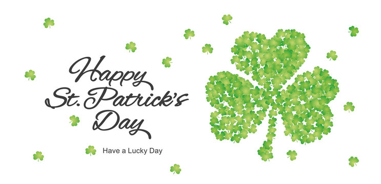 Happy St Patricks Day clover handwritten calligraphy Irish green white greeting card