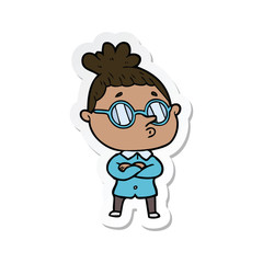sticker of a cartoon woman wearing glasses