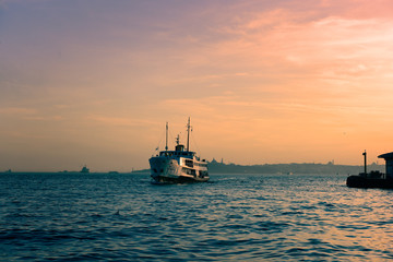 Ferryboat in the Istanbul bosphorus at sunset