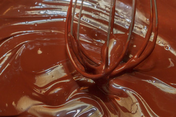 Bitter chocolate is heated in a bowl for dessert