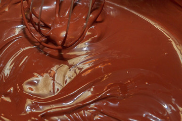 Bitter chocolate is heated in a bowl for dessert