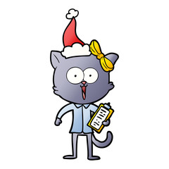 gradient cartoon of a cat wearing santa hat