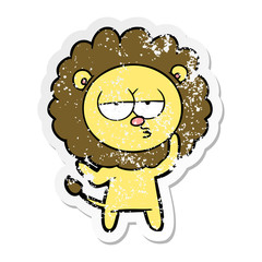 distressed sticker of a cartoon tired lion