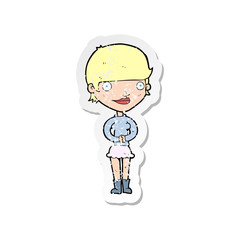 retro distressed sticker of a cartoon friendly woman