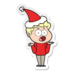sticker cartoon of a man gasping in surprise wearing santa hat