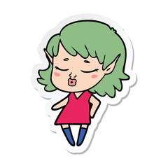 sticker of a pretty cartoon elf girl