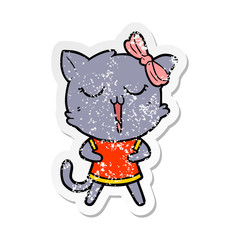 distressed sticker of a cartoon cat