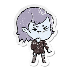distressed sticker of a annoyed cartoon vampire girl