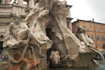 shot of the four rivers fountain in rome's piazza navona