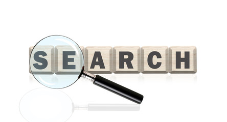search word with magnifier glass on white background