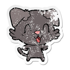 distressed sticker of a laughing cartoon dog