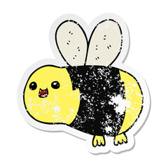 distressed sticker of a cartoon bee