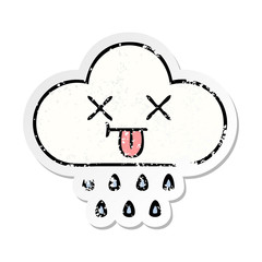 distressed sticker of a cute cartoon rain cloud
