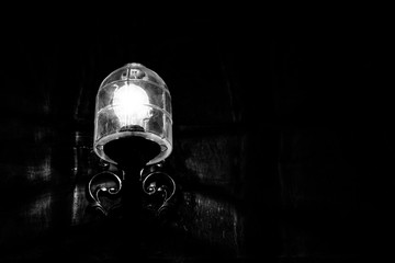 Very beautiful burning nostalgic lamp at night
