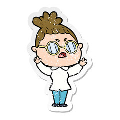 distressed sticker of a cartoon annoyed woman