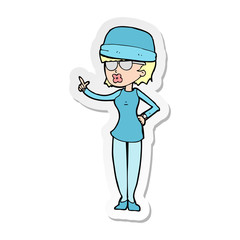 sticker of a cartoon woman wearing winter hat