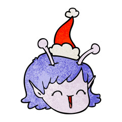 textured cartoon of a alien space girl face wearing santa hat