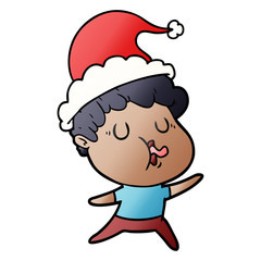 gradient cartoon of a man singing wearing santa hat
