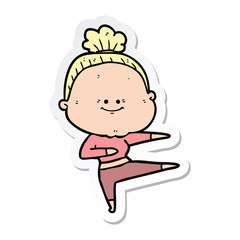 sticker of a cartoon happy old woman