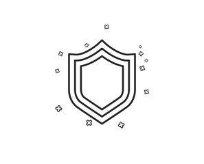 Shield line icon. Protection or Security sign. Defence or Guard symbol. Geometric shapes. Random cross elements. Linear Security icon design. Vector