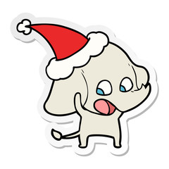 cute sticker cartoon of a elephant wearing santa hat
