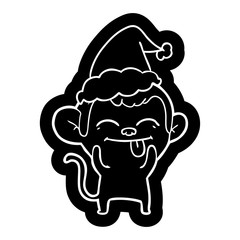 funny cartoon icon of a monkey wearing santa hat