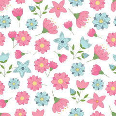 vector seamless pattern with spring flowers on a white background