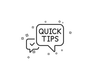 Quick tips line icon. Helpful tricks speech bubble sign. Geometric shapes. Random cross elements. Linear Quick tips icon design. Vector