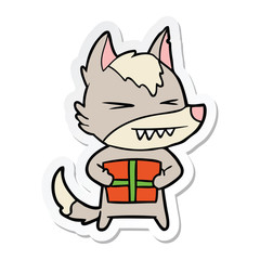 sticker of a angry christmas wolf cartoon