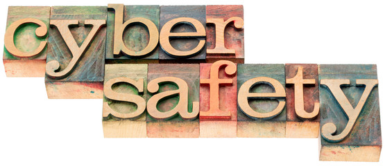 cyber safety text in wood type