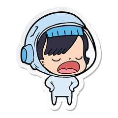 sticker of a cartoon astronaut woman explaining