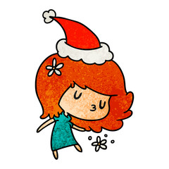 christmas textured cartoon of kawaii girl