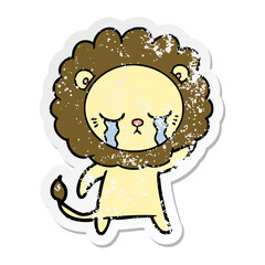 distressed sticker of a crying cartoon lion