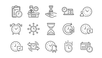 Time line icons. Calendar, Time management and Delivery. Hourglass linear icon set. Vector