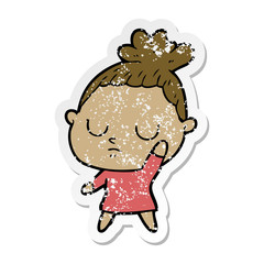 distressed sticker of a cartoon calm woman