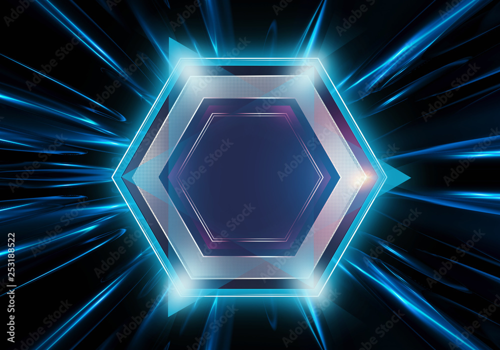 Poster abstract artistic 3d rendering illustration of a modern digital glowing hexagonal artwork